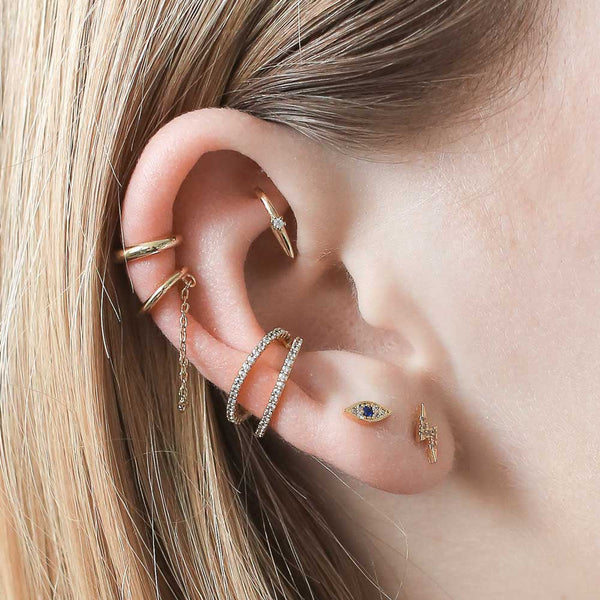 Pave Lightning Ball Back Earrings in 14k Gold