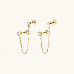 Tiny Crystal Duo Chain Nap Earrings
