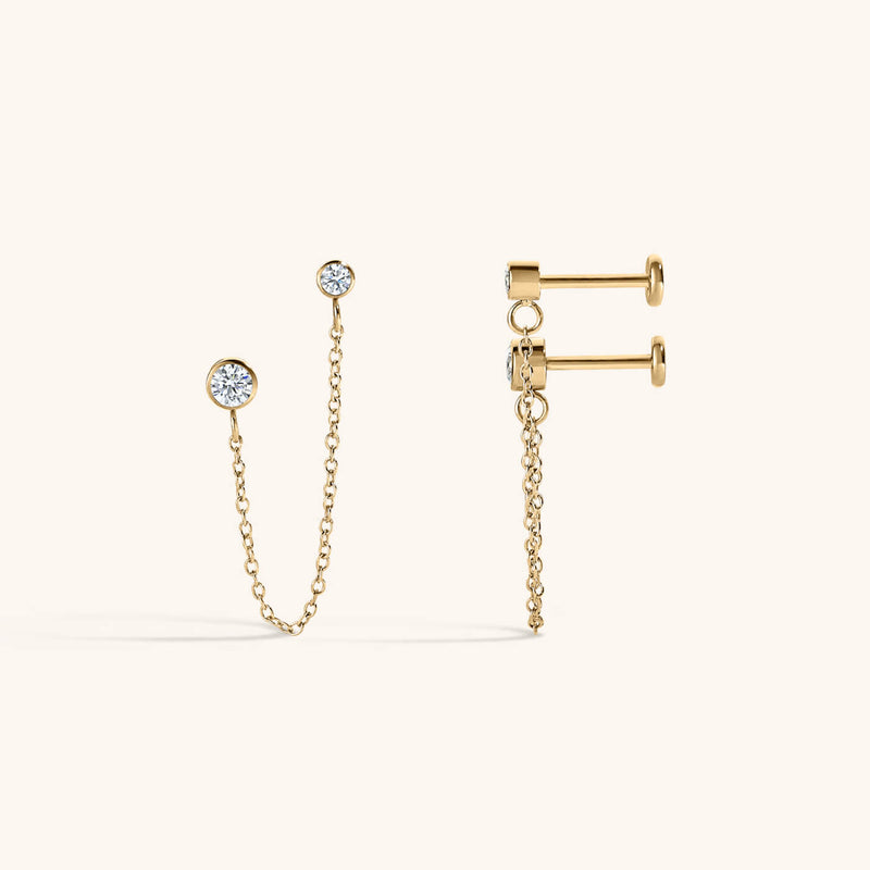 Tiny Crystal Duo Chain Nap Earrings
