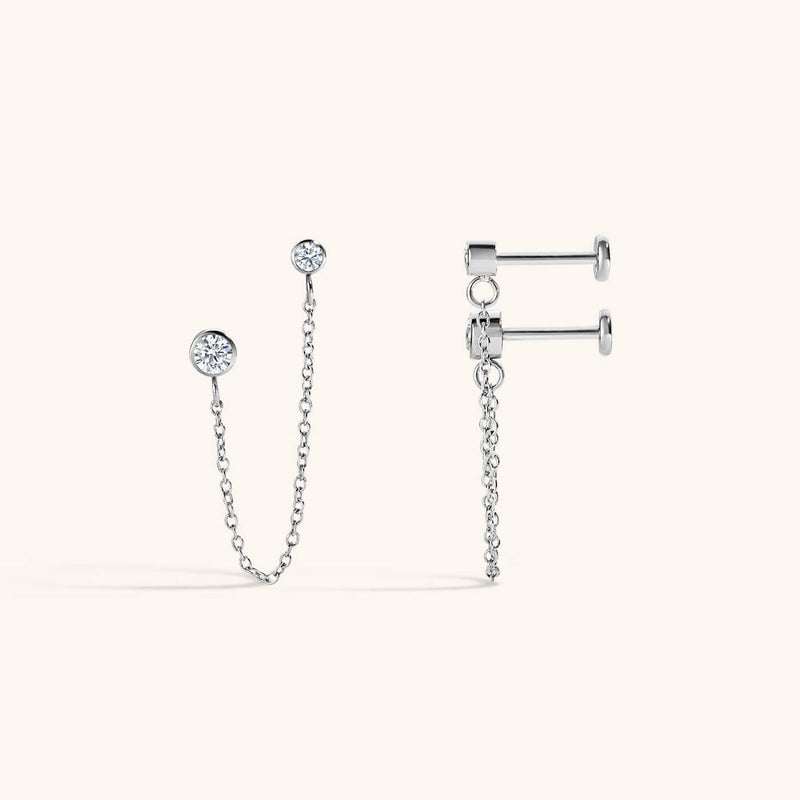 Tiny Crystal Duo Chain Nap Earrings