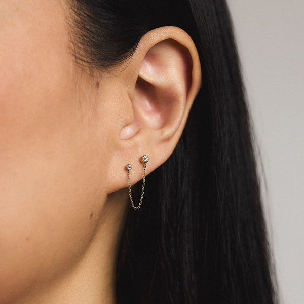 Tiny Crystal Duo Chain Nap Earrings