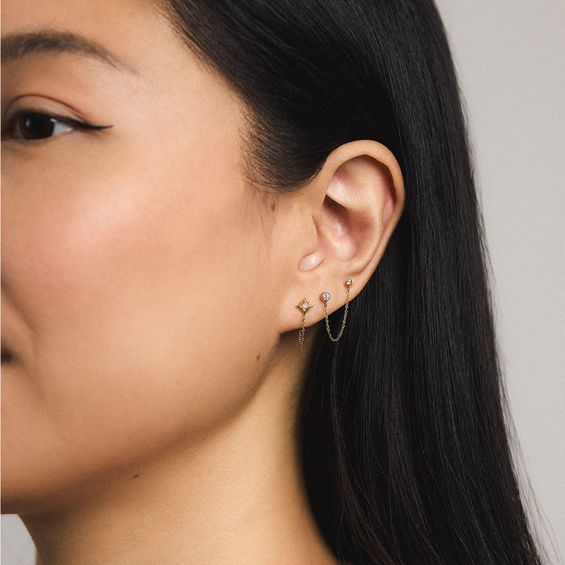 Tiny Crystal Duo Chain Nap Earrings