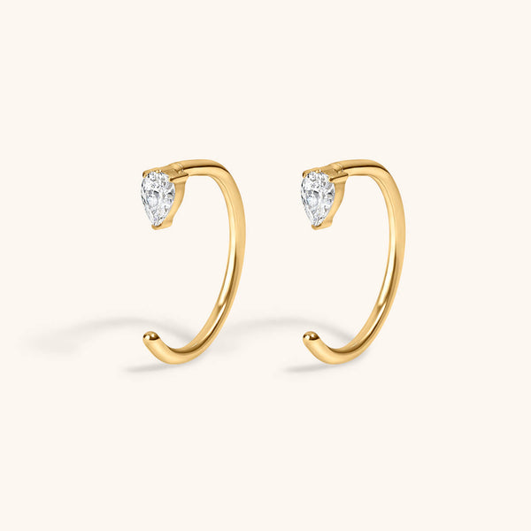 Crystal Pear Open Huggie Hoops