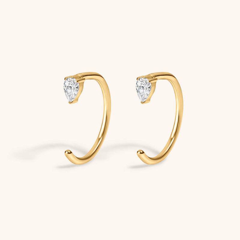 Crystal Pear Open Huggie Hoops