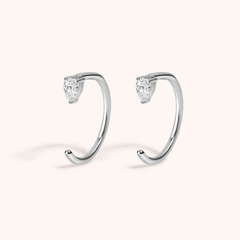 Crystal Pear Open Huggie Hoops