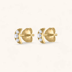 Pave Moon Studs in 14k Gold