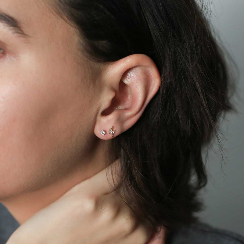 Pave Lightning Push Pin Flat Back Earring