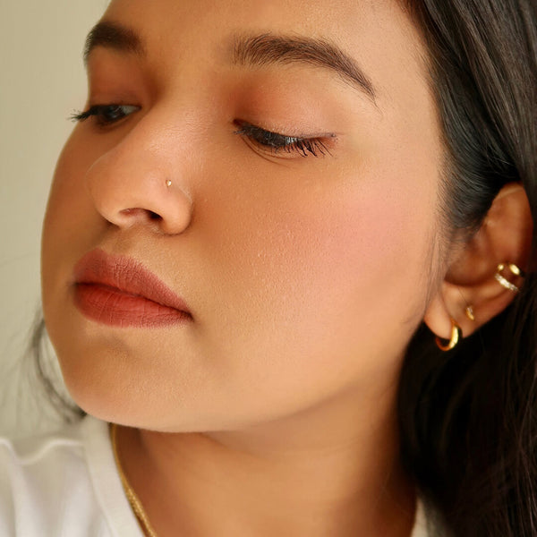 Tiny Secret Stud L-Shape Nose Ring in 14k Gold