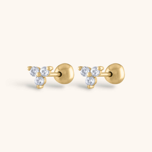 Crystal Trinity Ball Back Earrings in 14k Gold