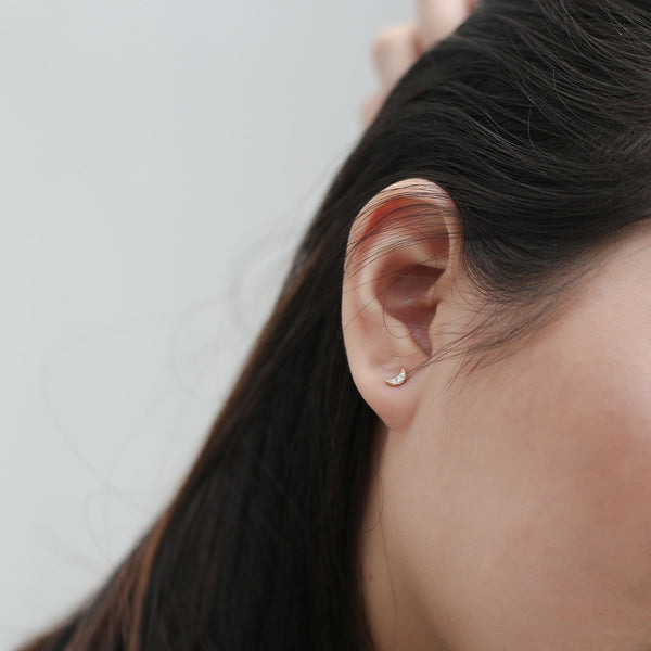Pave Moon Push Pin Flat Back Earring