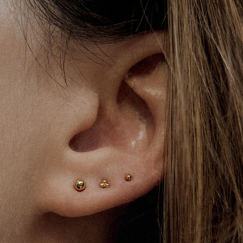 Tiny Trinity Ball Back Earrings in 14k Gold