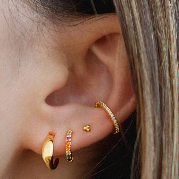 Tiny Trinity Ball Back Earrings in 14k Gold
