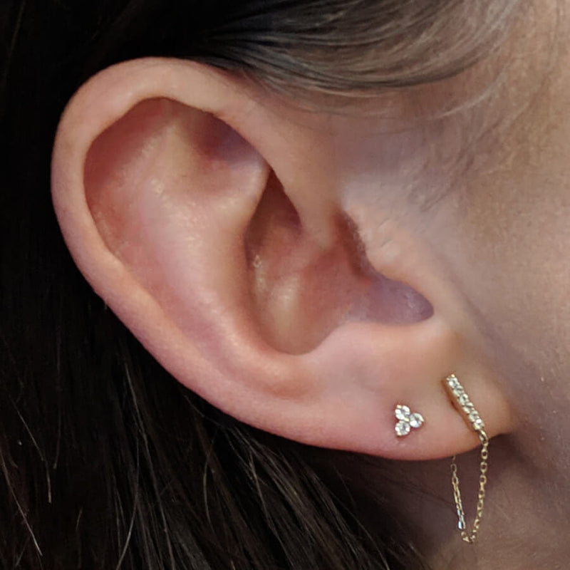 Crystal Trinity Studs in 14k Gold
