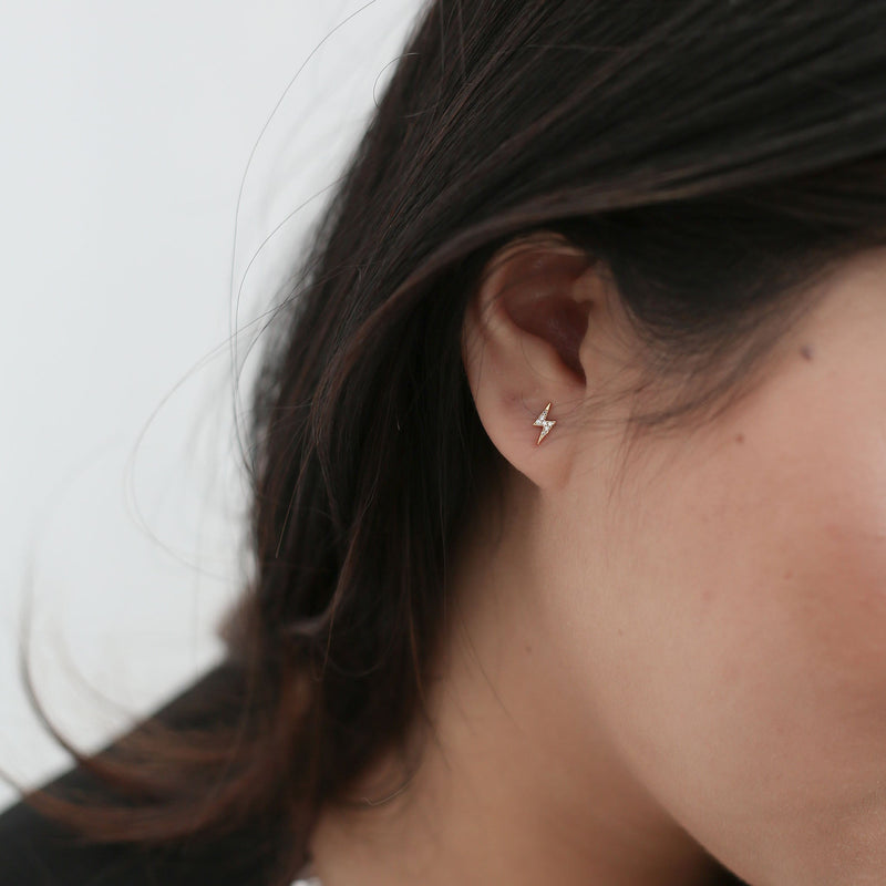 Pave Lightning Ball Back Earrings in 14k Gold