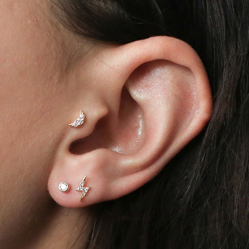 Pave Moon Push Pin Flat Back Earring