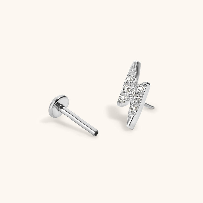 Pave Lightning Push Pin Flat Back Earring