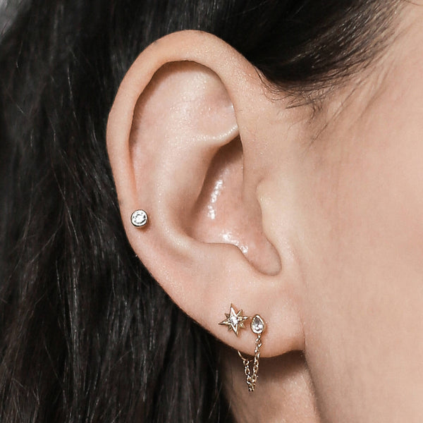 Tiny Crystal Threaded Flat Back Earring