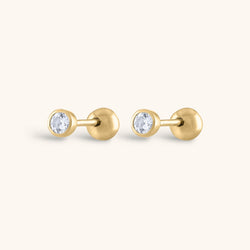 Tiny Sapphire Ball Back Earrings in 14k Gold