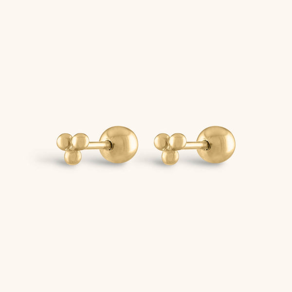 Tiny Trinity Ball Back Earrings in 14k Gold